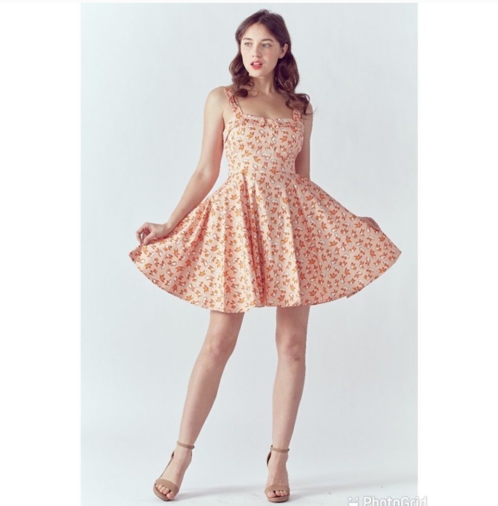 Ixia Corgi Square Next Sweetheart Midi Flare Dress Bow Tie Y2K